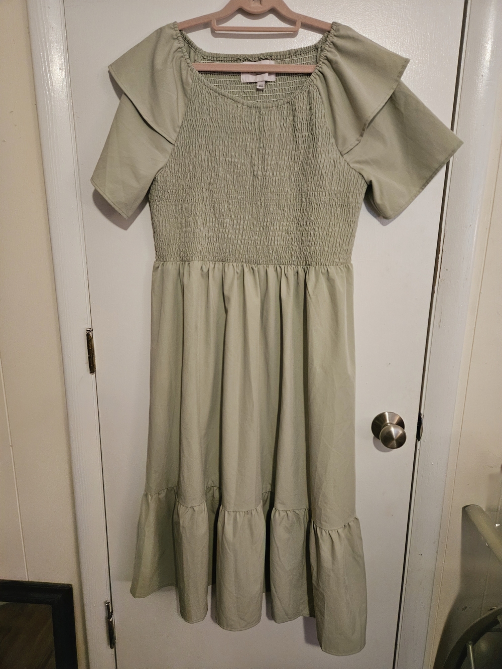 JessaKae Sage Green Smocked Bodice Ruffle Dress